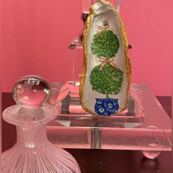 NEW DECOUPAGE CHINOISERIE TOPIARY OYSTER SHELL KEY, RING DISH or HANGING  DECOR - Picture 6 of 16